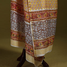 Yellow - handloom chanderi silk hand sanganeri dupatta 17