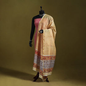 Yellow - handloom chanderi silk hand sanganeri dupatta 17