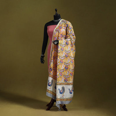 Yellow - handloom chanderi silk hand sanganeri dupatta 19