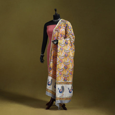 Yellow - handloom chanderi silk hand sanganeri dupatta 19