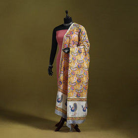 Yellow - handloom chanderi silk hand sanganeri dupatta 19