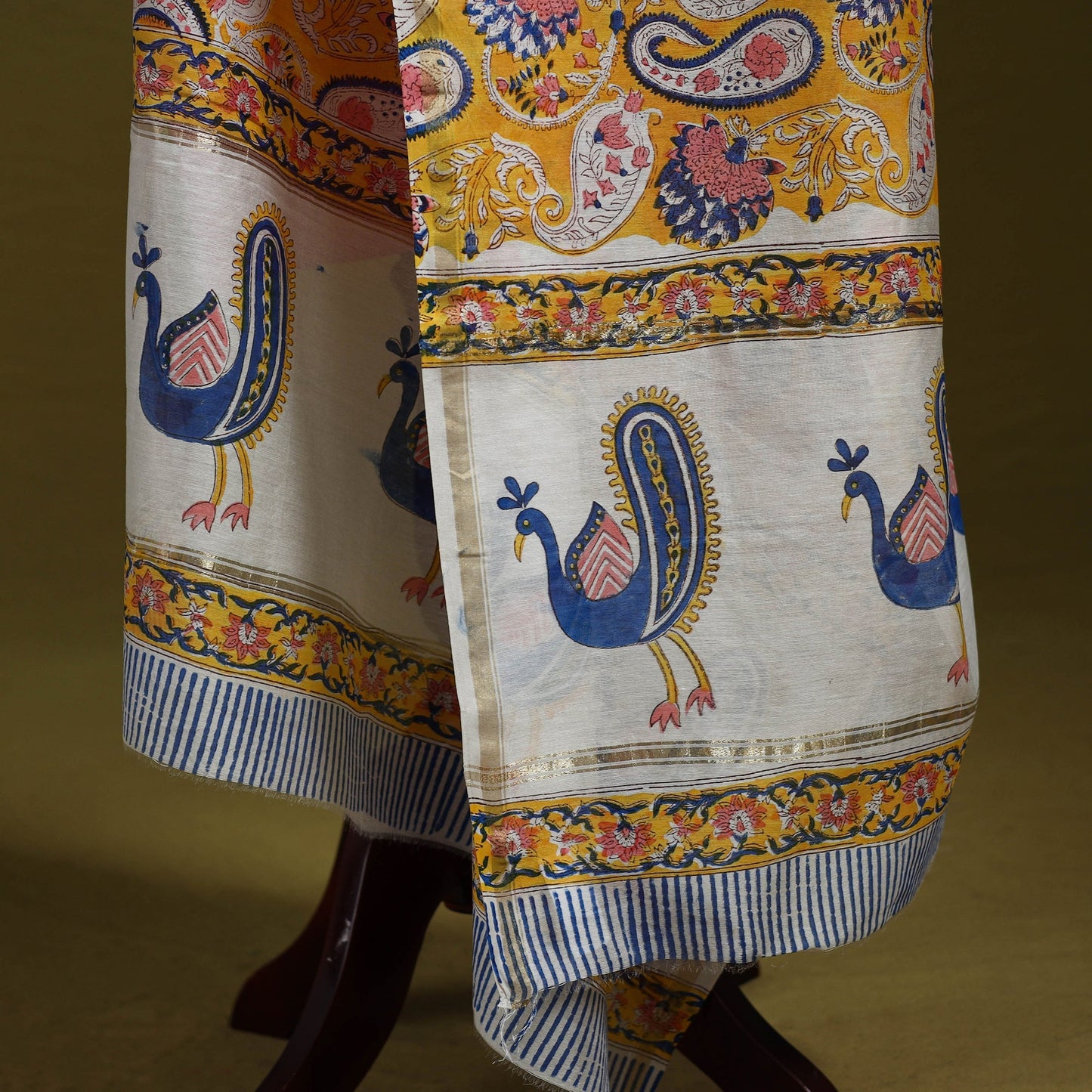 Yellow - handloom chanderi silk hand sanganeri dupatta 19