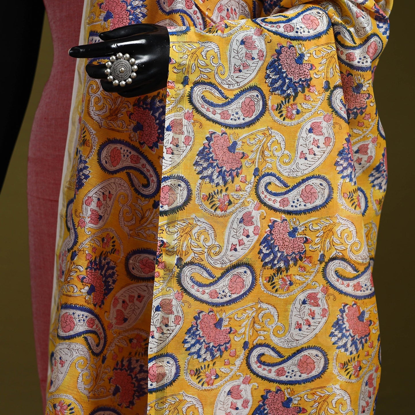 Yellow - handloom chanderi silk hand sanganeri dupatta 19