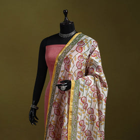 Yellow - handloom chanderi silk hand sanganeri dupatta 27