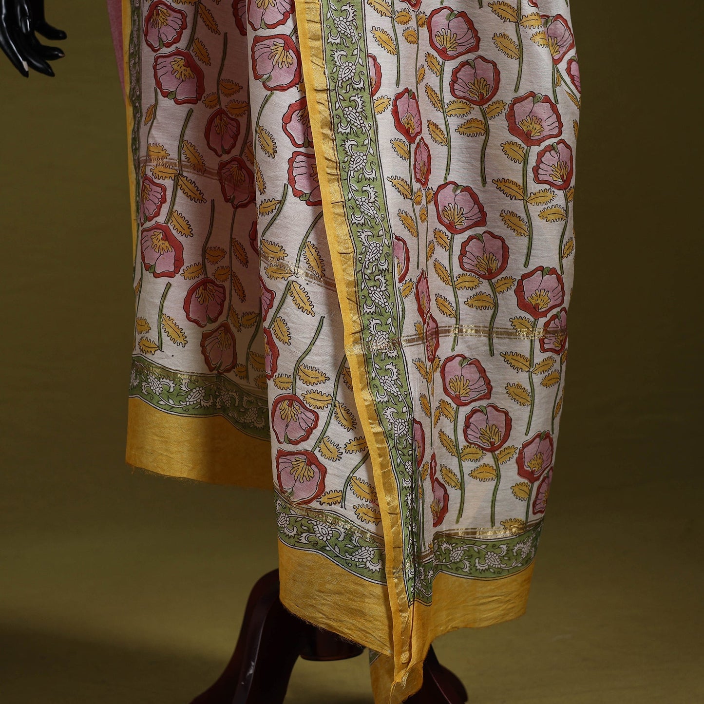 Yellow - handloom chanderi silk hand sanganeri dupatta 27