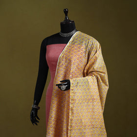 Yellow - handloom chanderi silk hand sanganeri dupatta 17