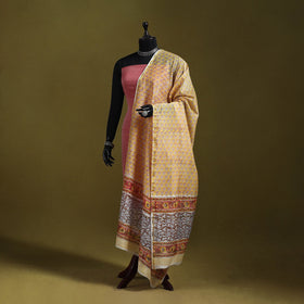 Yellow - handloom chanderi silk hand sanganeri dupatta 17