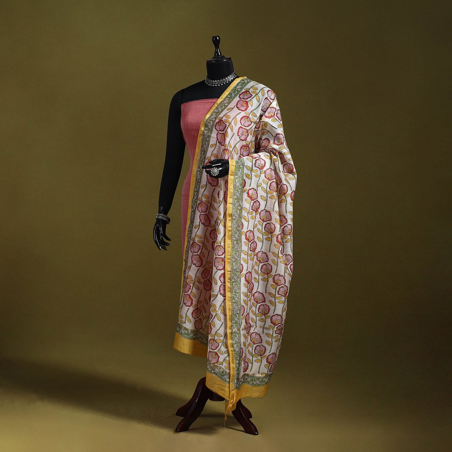 Yellow - handloom chanderi silk hand sanganeri dupatta 27