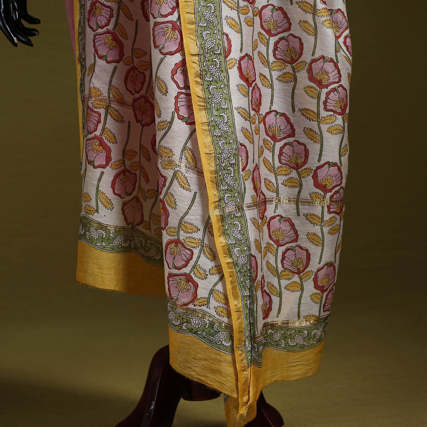 Yellow - handloom chanderi silk hand sanganeri dupatta 27