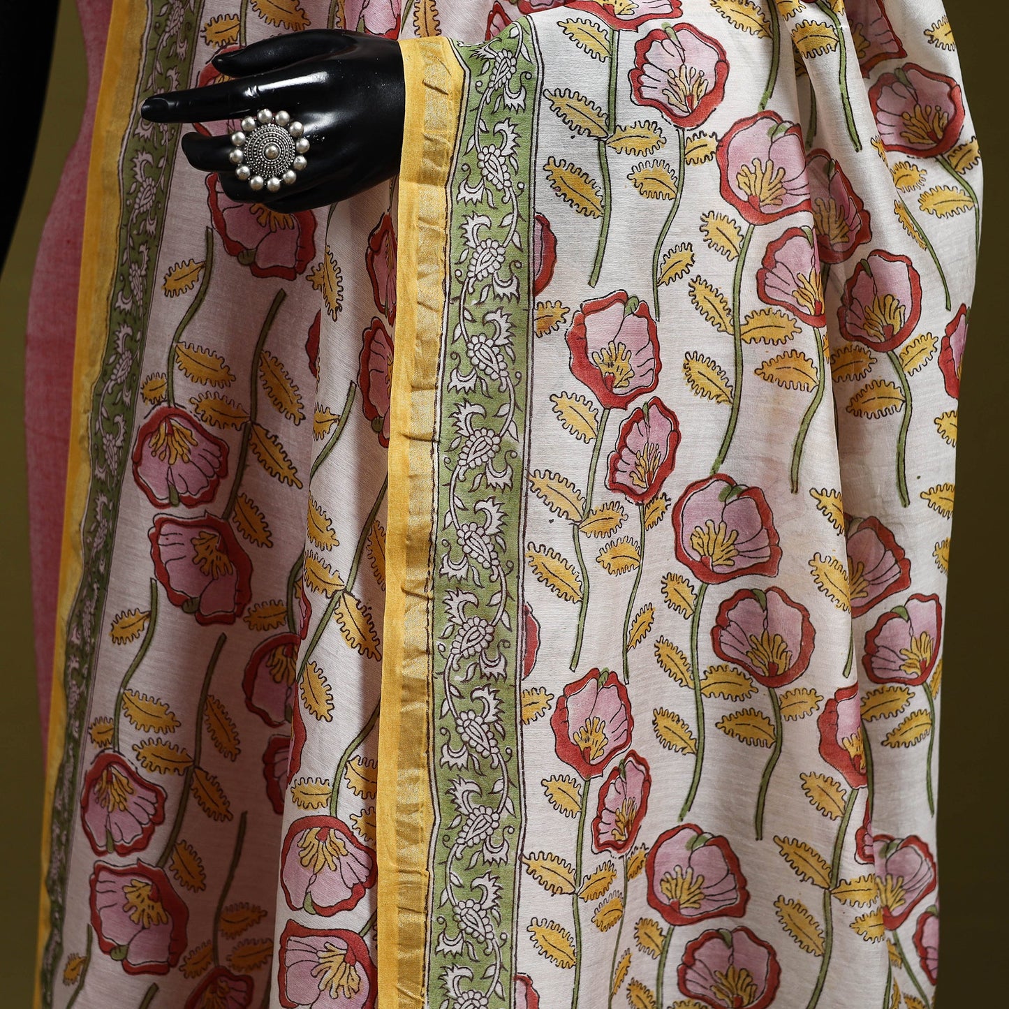 Yellow - handloom chanderi silk hand sanganeri dupatta 27