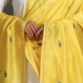Yellow - handloom chanderi silk kashida embroidery dupatta