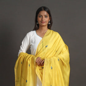 Yellow - handloom chanderi silk kashida embroidery dupatta