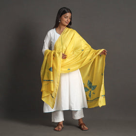 Yellow - handloom chanderi silk kashida embroidery dupatta