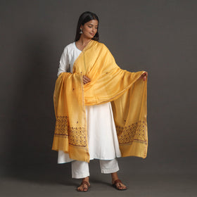 Yellow - handloom chanderi silk kashida embroidery dupatta