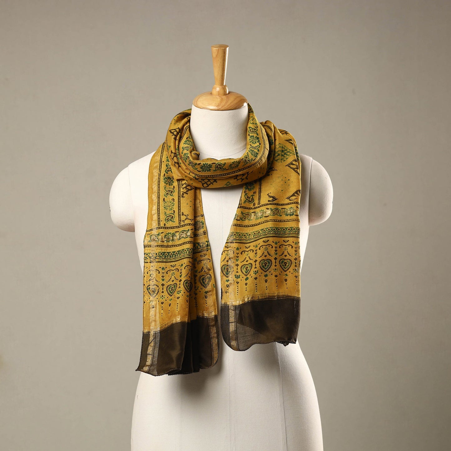 Yellow - handloom chanderi silk printed stole 12
