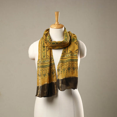 Yellow - handloom chanderi silk printed stole 12