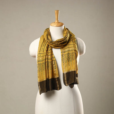 Yellow - handloom chanderi silk printed stole 14