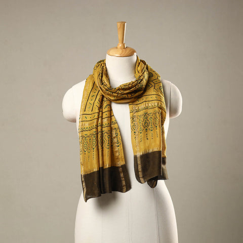 Yellow - handloom chanderi silk printed stole 14