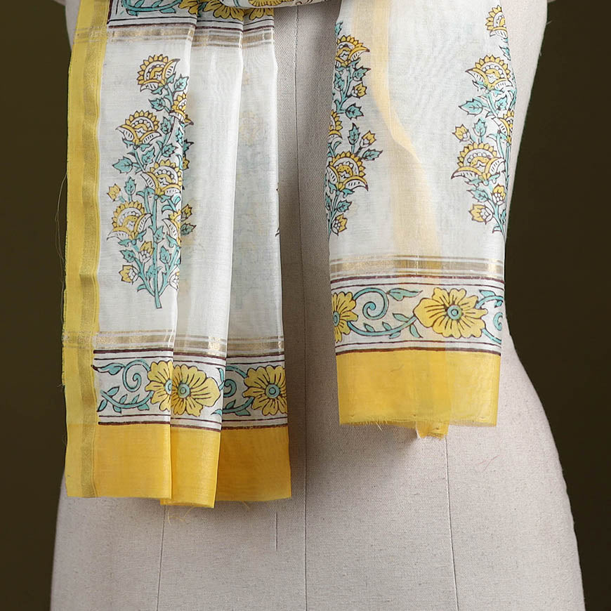 Handloom chanderi silk sanganeri stole 16 - handcrafted