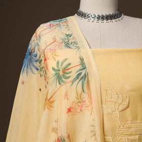 Handloom chanderi silk thread work 3pc unstitched dress