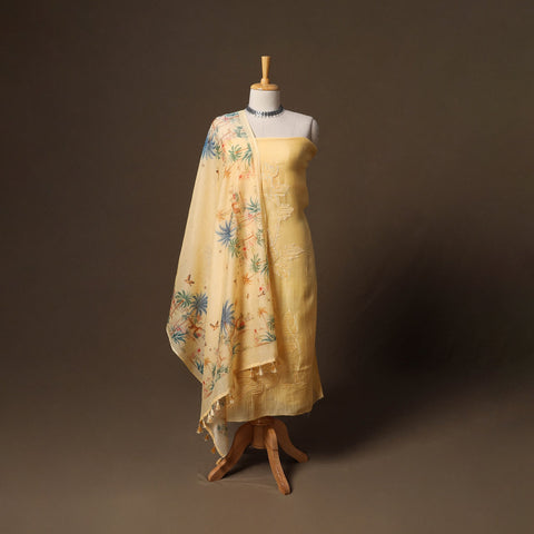 Handloom chanderi silk thread work 3pc unstitched dress