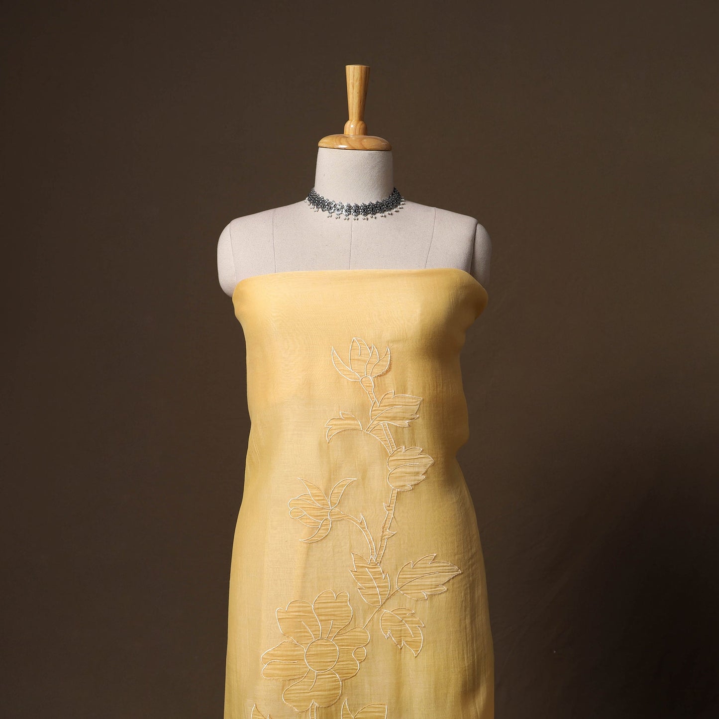 Handloom chanderi silk thread work 3pc unstitched dress