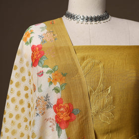 Handloom chanderi silk thread work 3pc unstitched dress