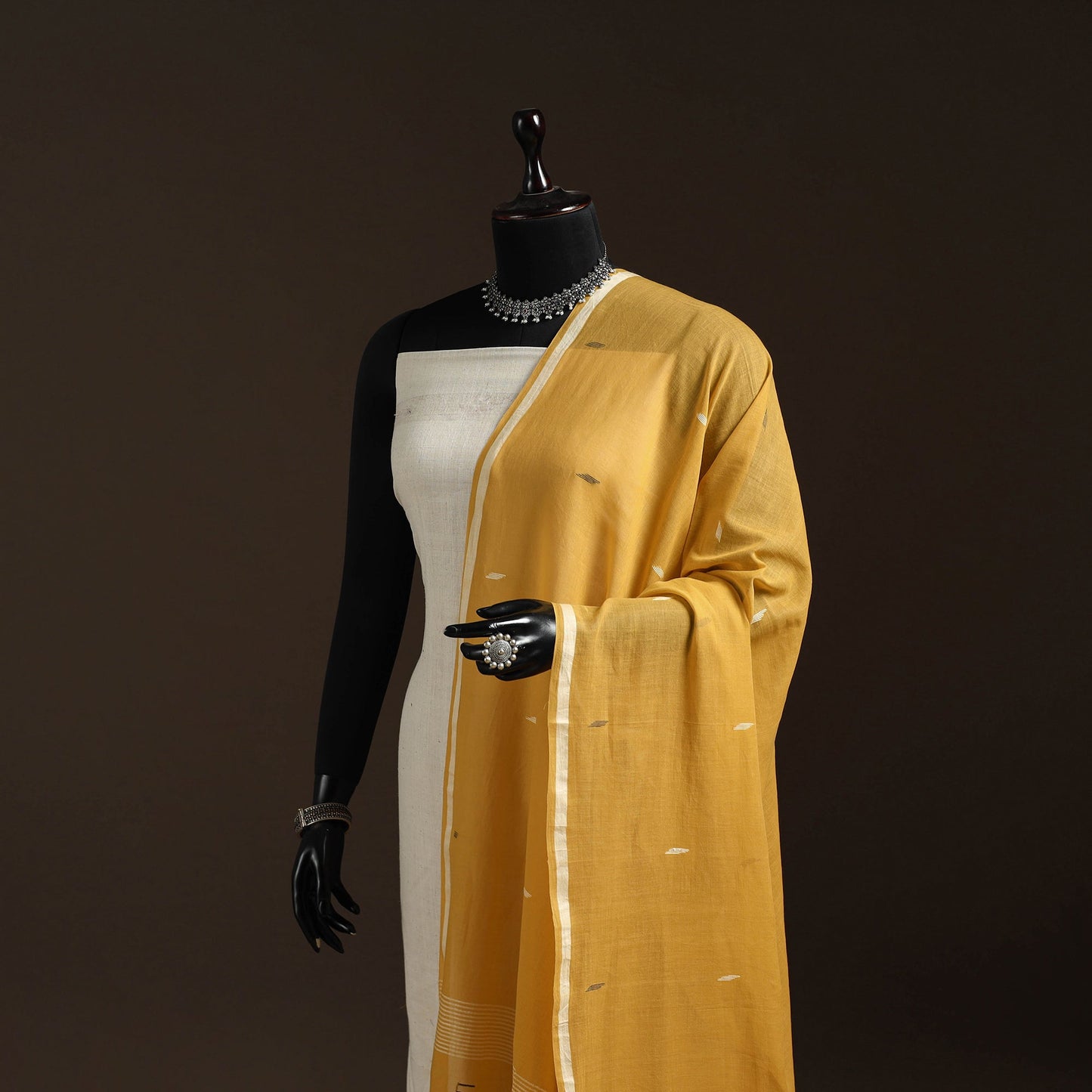 Handloom cotton bengal jamdani dupatta 05 - handcrafted