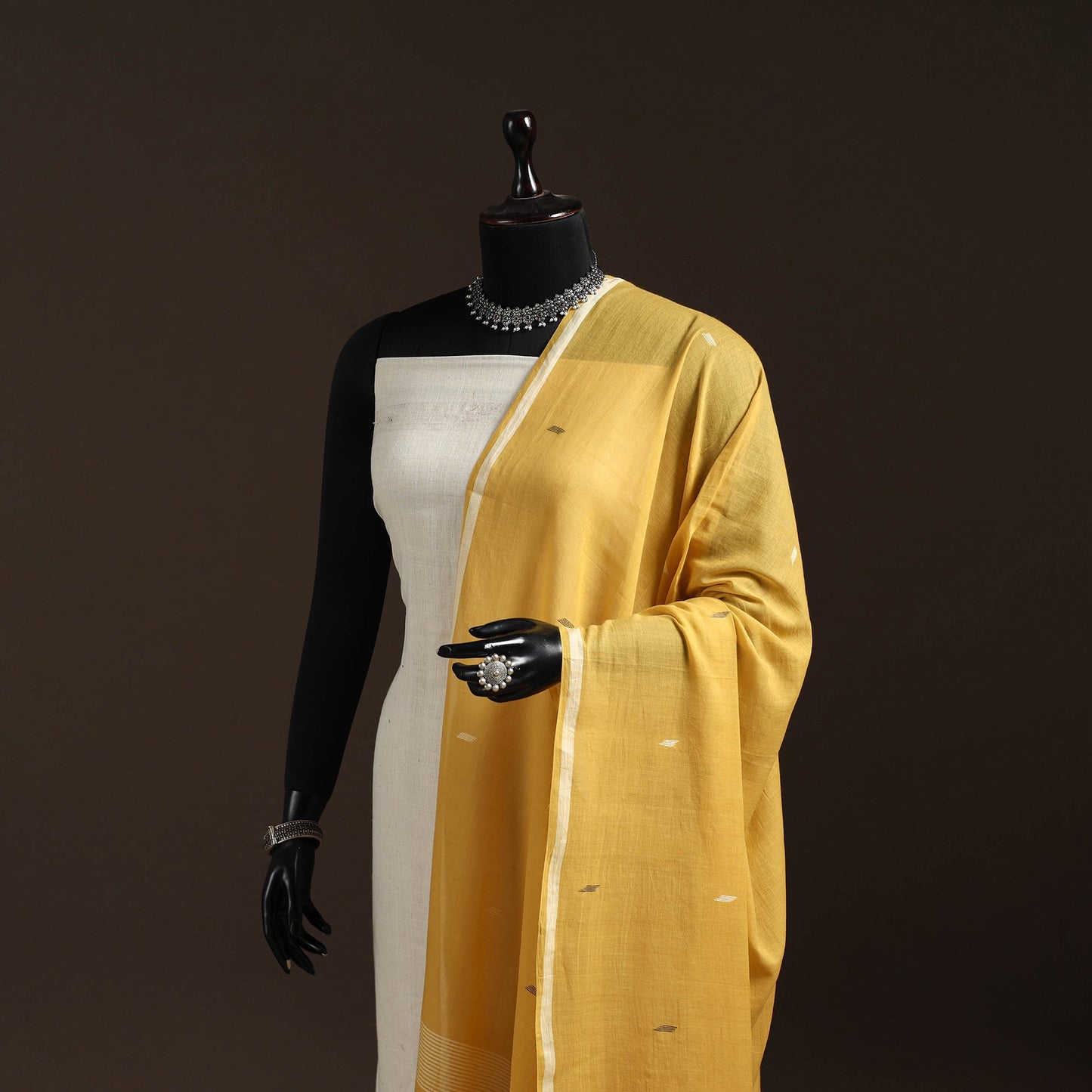 Handloom cotton bengal jamdani dupatta 26 - handcrafted