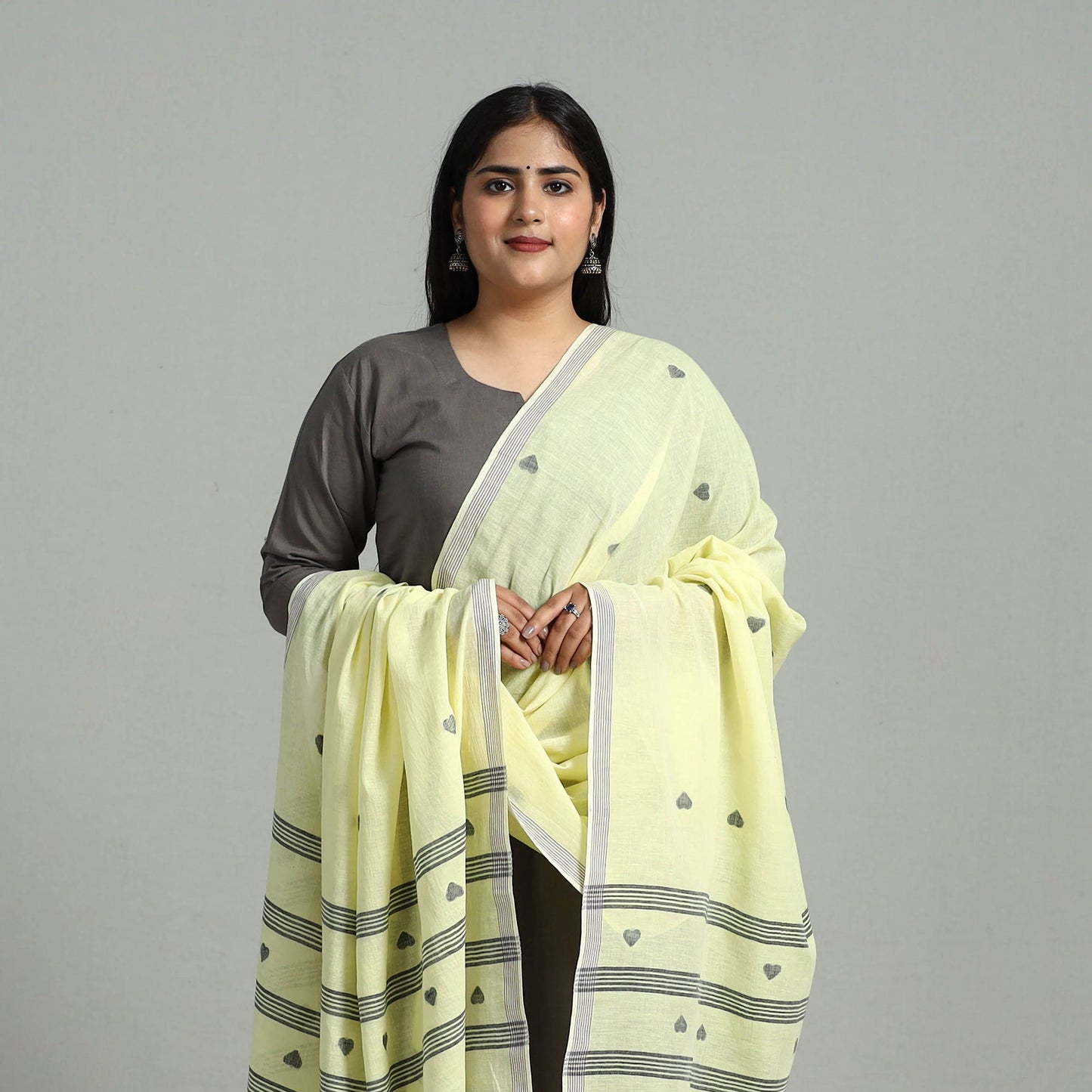 Yellow - handloom cotton burdwan jamdani dupatta 14