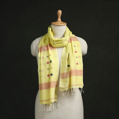Handloom cotton burdwan jamdani stole with tassels 09