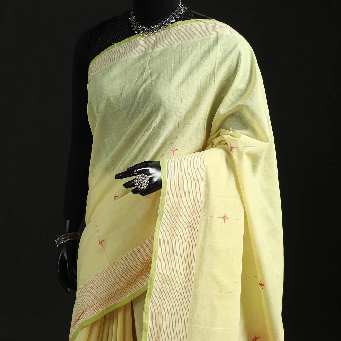 Yellow - handloom cotton buti srikakulam jamdani saree 09