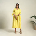 Buy Yellow Handloom Cotton Button Down Plain Dress