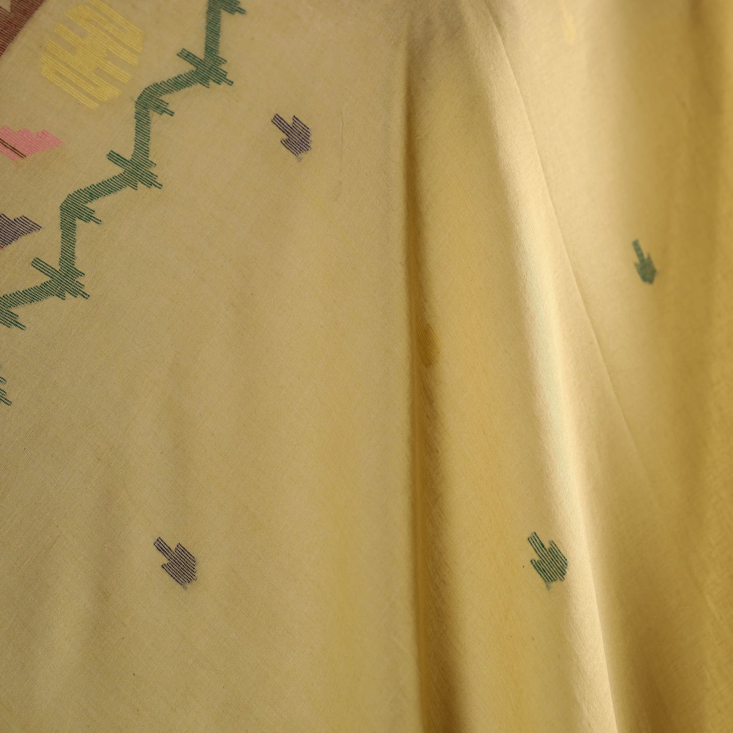 Yellow - handloom cotton phulia jamdani fabric 07