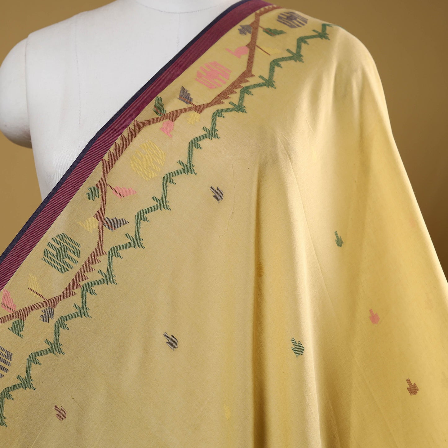 Yellow - handloom cotton phulia jamdani fabric 07