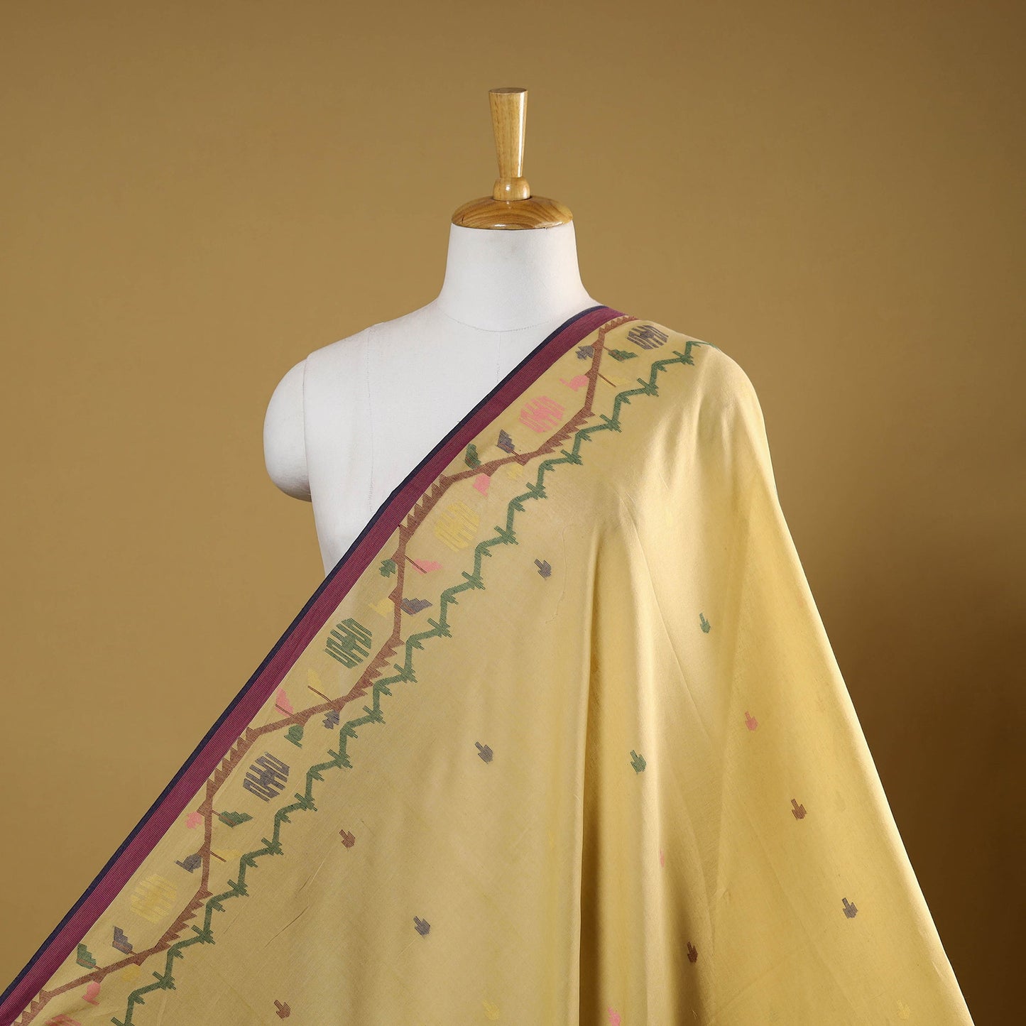 Yellow - handloom cotton phulia jamdani fabric 07