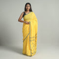 Yellow - handloom cotton phulia jamdani saree with tassels