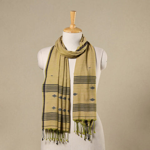 Yellow - handloom cotton phulia jamdani stole with tassels