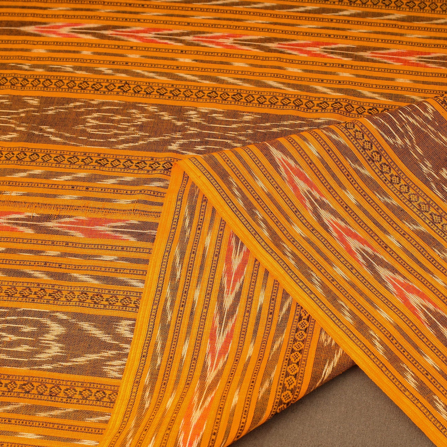 Yellow Handloom Cotton Sambalpuri Ikat Fabric