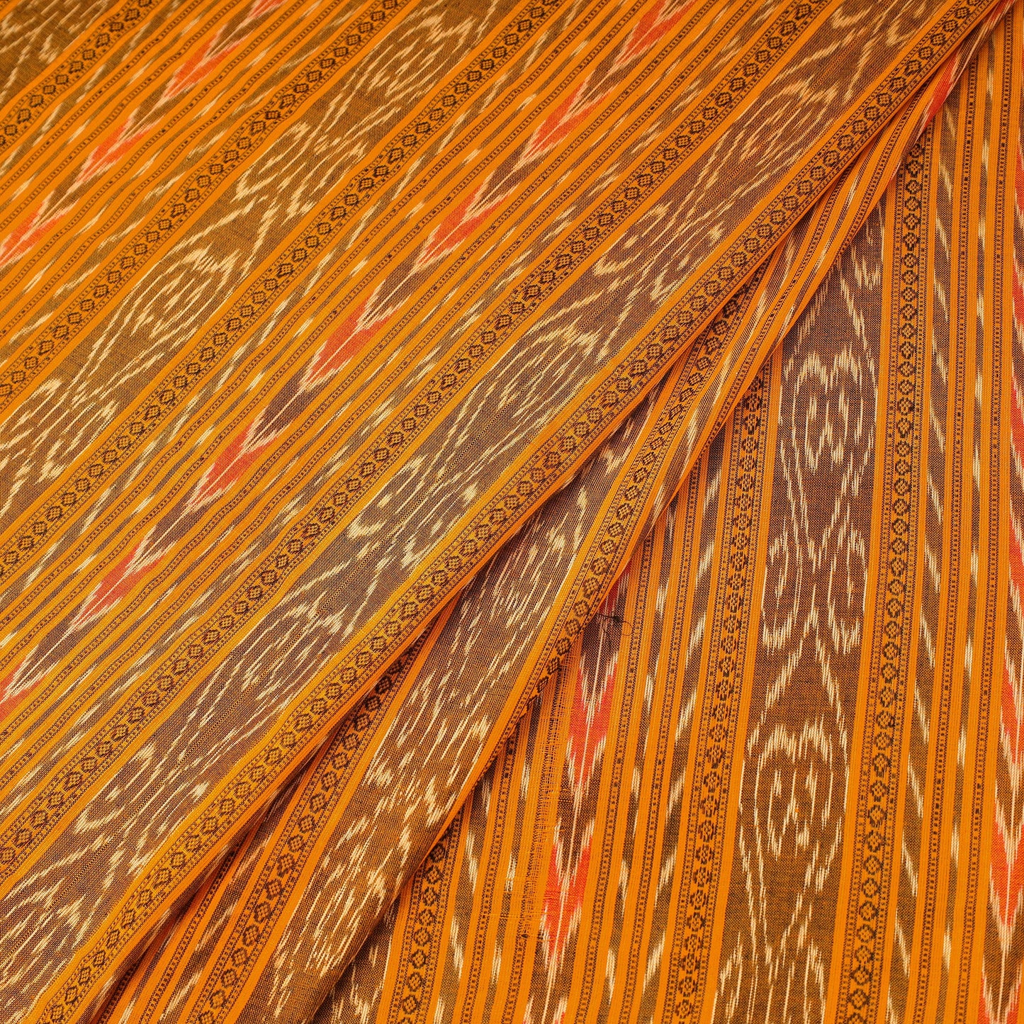 Yellow Handloom Cotton Sambalpuri Ikat Fabric