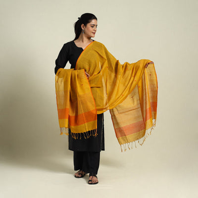 Buy Yellow Handloom Cotton Srikakulam Jamdani Dupatta