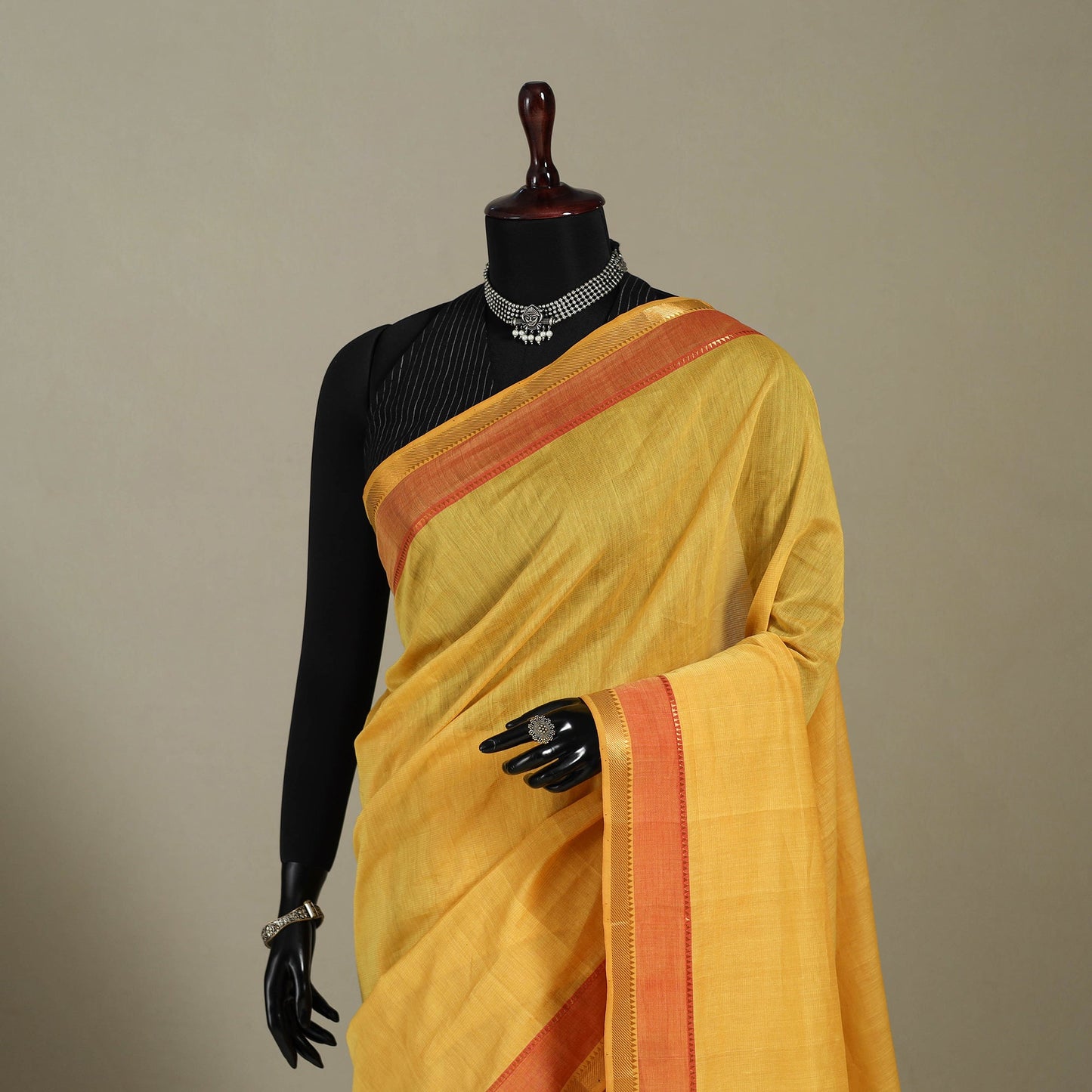 Yellow - handloom cotton zari border mangalagiri saree 23