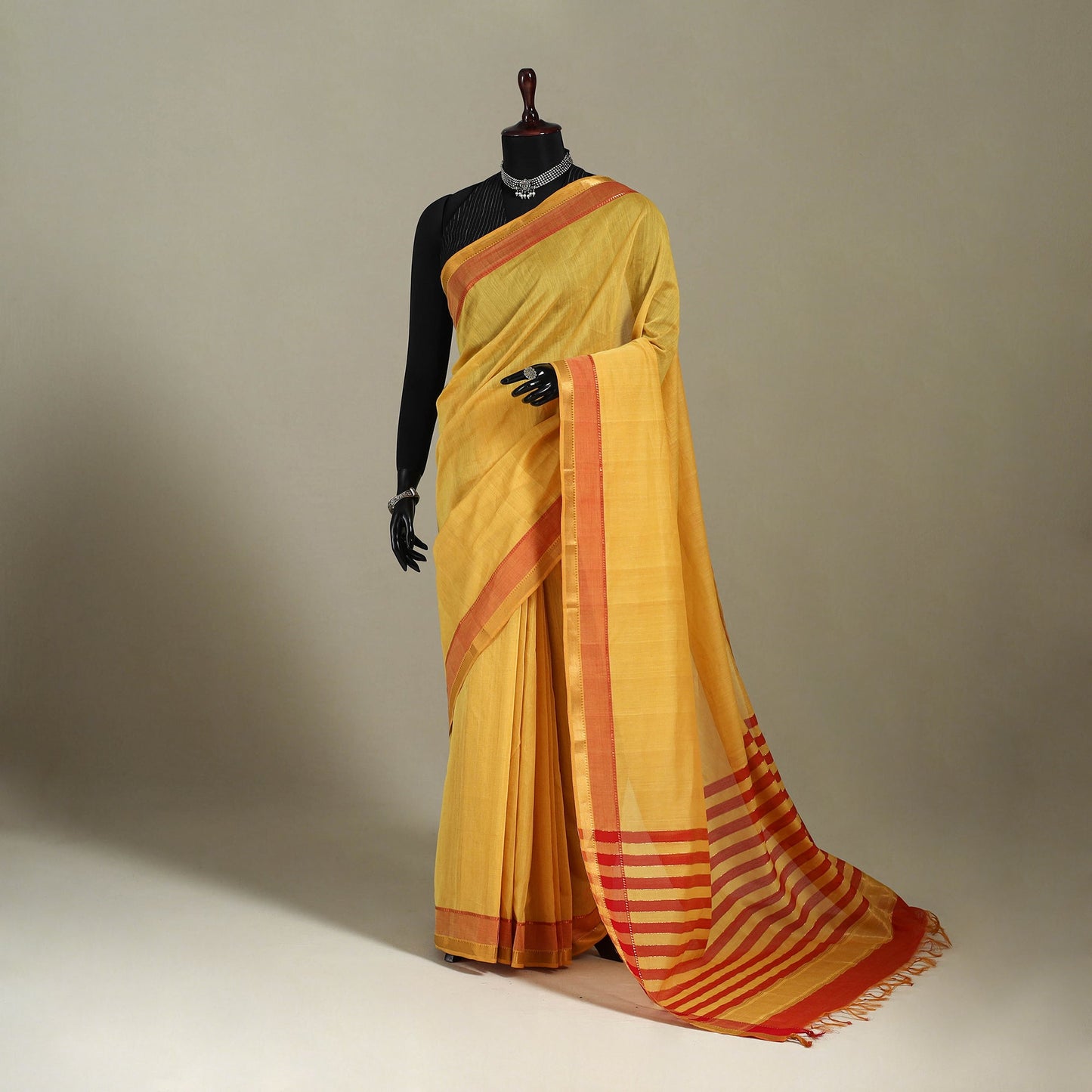 Yellow - handloom cotton zari border mangalagiri saree 23