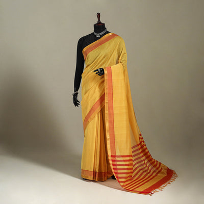 Yellow - handloom cotton zari border mangalagiri saree 23