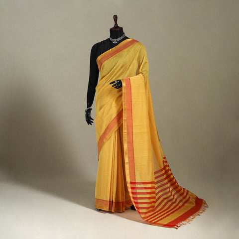Yellow - handloom cotton zari border mangalagiri saree 23