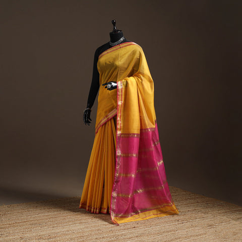 Yellow - handloom maheshwari saree with zari border 46