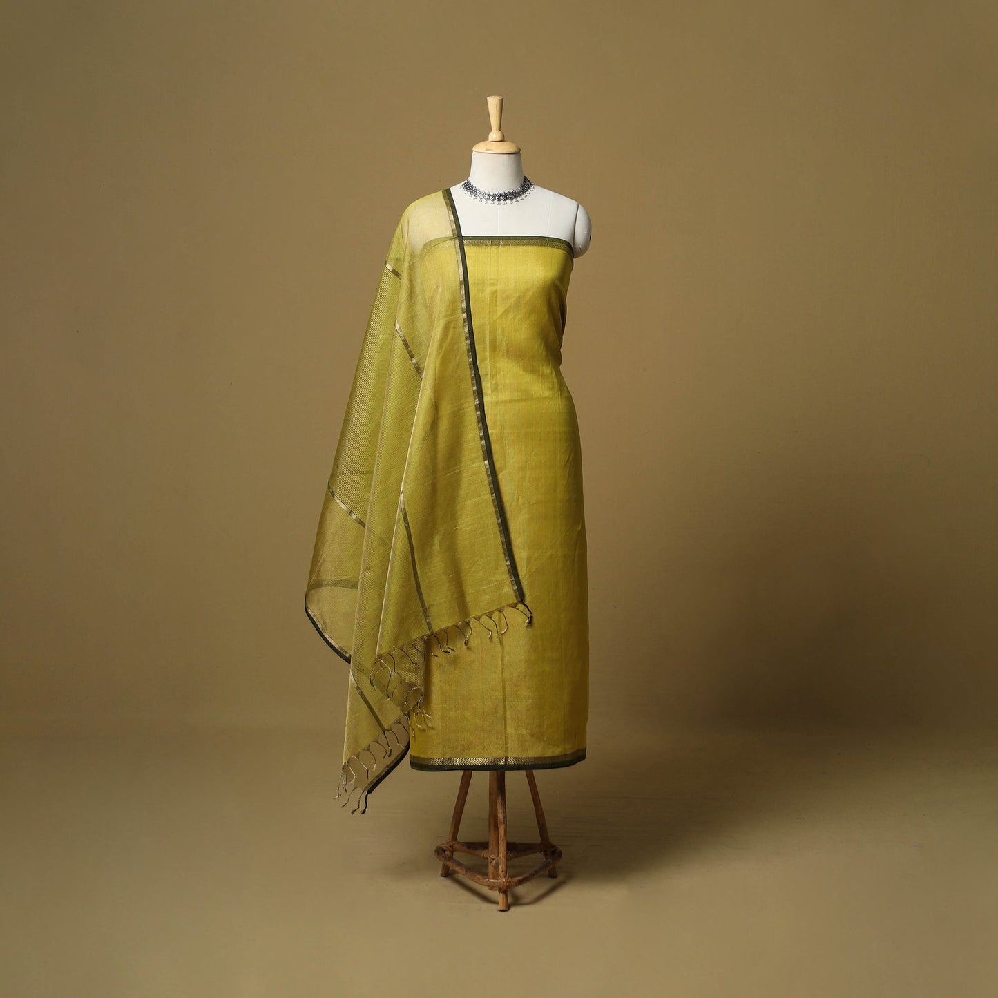 Handloom maheshwari silk tissue zari 2pc unstitched dress