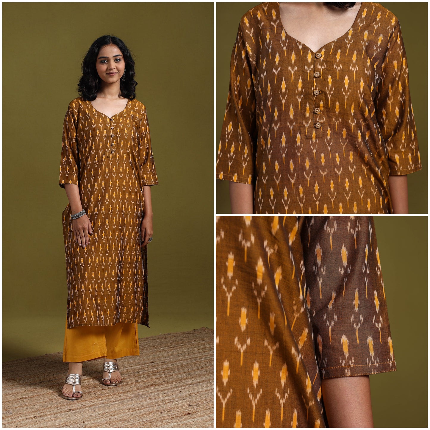 Handloom mercerised cotton straight pochampally ikat kurta