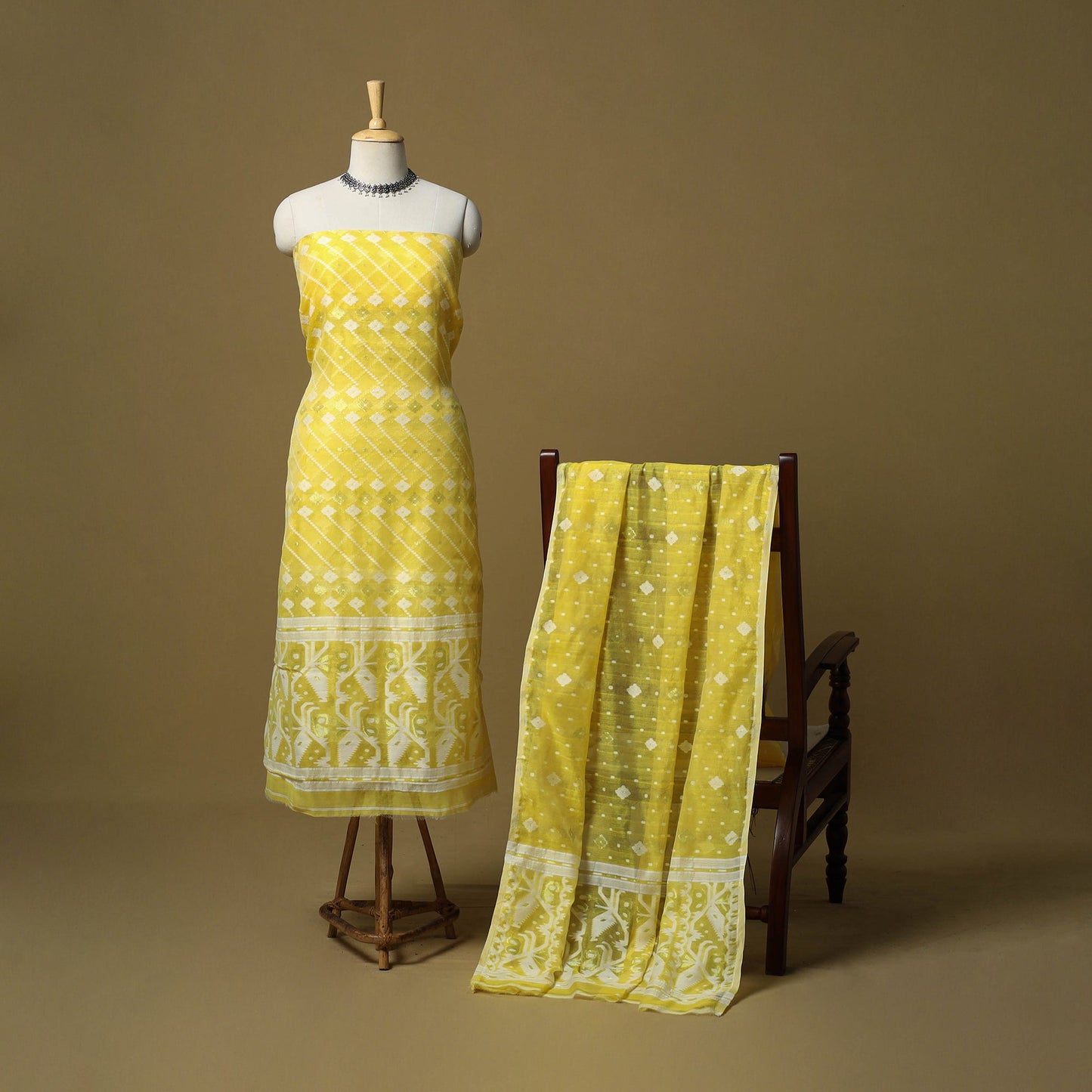 Yellow - handloom phulia jamdani silk cotton 2pc unstitched
