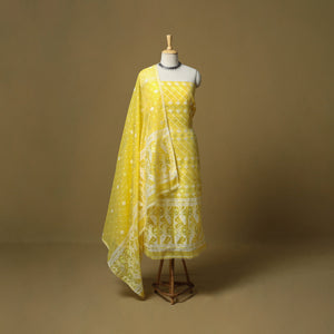 Yellow - handloom phulia jamdani silk cotton 2pc unstitched